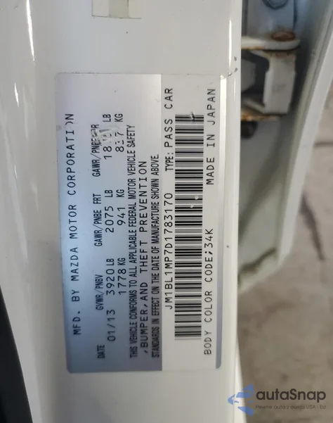 2013 Mazda 3 I из США, поврежденный, VIN JM1BL1MP7D1783170